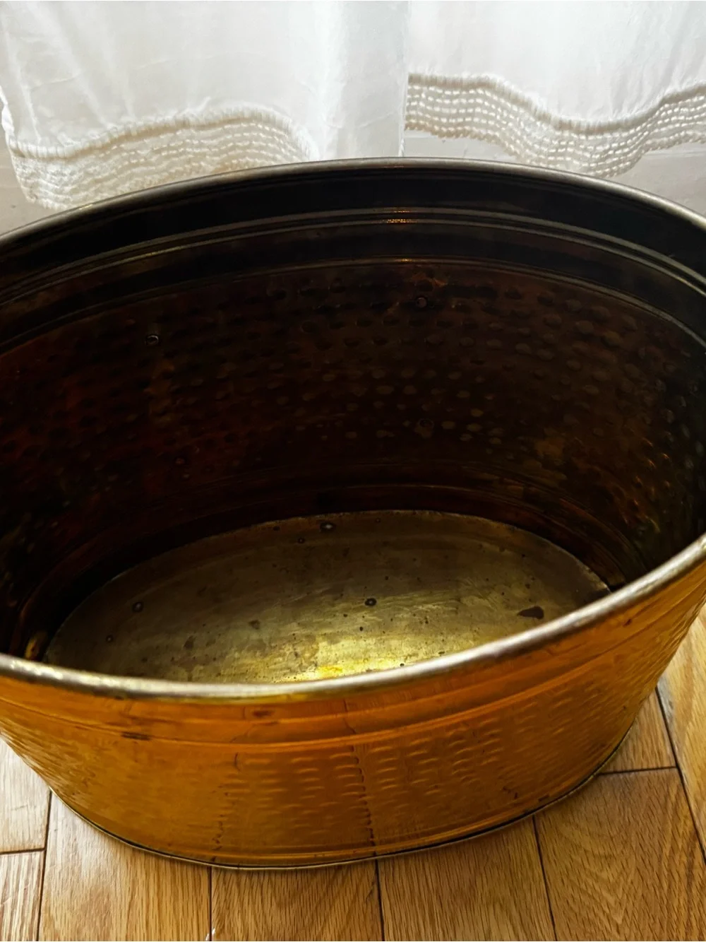 Vintage Hammered Brass Vessel with Rope-Style Handles Planter / Storage